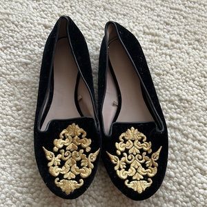 Zara suede flats with gold embroidery size 38